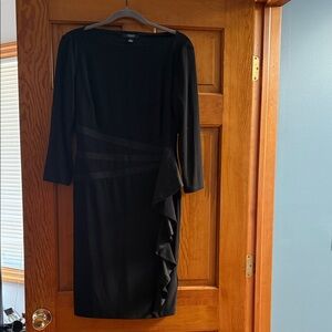 Champs Black Ruffle Sheath Dress with Three-Quarter Sleeves